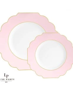 Scallop Design Scalloped Blush • Gold Plastic Plates | 10 Pack