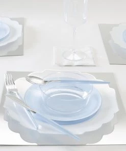 Scallop Design Scalloped Clear Base Silver • White Plastic Plates | 10 Pack New Arrivals