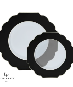 Scallop Design New Arrivals Scalloped Clear Black • Gold Plastic Plates | 10 Pack