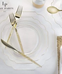 Scallop Design Scalloped Clear • Gold Plastic Plates | 10 Pack