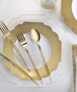 Scallop Design Scalloped Clear • Gold Plastic Plates | 10 Pack