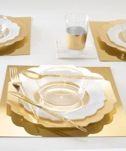 Scallop Design Scalloped Clear Gold Plastic Plates | 10 Pack New Arrivals