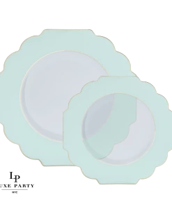 Scallop Design Scalloped Clear Mint • Gold Plastic Plates | 10 Pack