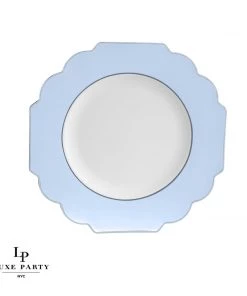 Scallop Design Scalloped Ice Blue • Silver Plastic Plates | 10 Pack