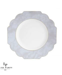 Scallop Design Scalloped Marble • Gold Plastic Plates | 10 Pack