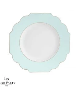 Scallop Design Scalloped Mint • Gold Plastic Plates | 10 Pack