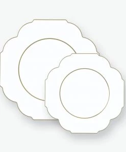 Scallop Design Scalloped White • Gold Plastic Plates | 10 Pack