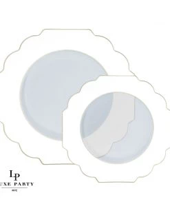 Scallop Design Scalloped Clear Base White • Gold Plastic Plates | 10 Pack New Arrivals