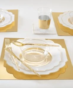Scallop Design Scalloped Clear Base White • Gold Plastic Plates | 10 Pack New Arrivals