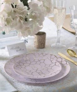 Set Round Pattern 56 Pc | Round Pattern Blush • Silver Plastic Party Set Party Sets