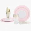 Set Scallop Design 56 Pc | Colored Scalloped Blush • Gold Plastic Party Set