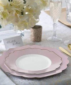 Set Scallop Design 56 Pc | Colored Scalloped Blush • Gold Plastic Party Set