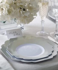 Set Scallop Design Party Sets 56 Pc | Colored Scalloped Grey | Silver Plastic Party Set