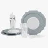 Set Scallop Design Party Sets 56 Pc | Colored Scalloped Grey | Silver Plastic Party Set