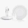 Set Scallop Design Party Sets 56 Pc | Solid Scallop White • Silver Plastic Party Set