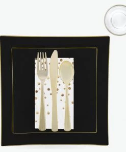 Set Square Accent 56 Pc | Square Coupe Black • Gold Plastic Party Set