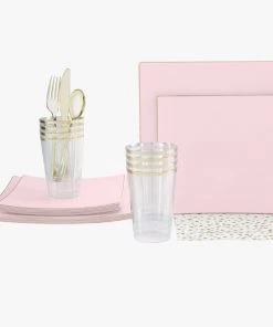 Set Square Accent 56 Pc | Square Coupe Blush • Gold Plastic Party Set Party Sets