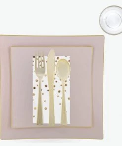 Set Square Accent 56 Pc | Square Coupe Blush • Gold Plastic Party Set Party Sets