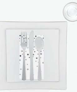 Set Square Accent 56 Pc | Square Coupe White • Silver Plastic Party Set Party Sets