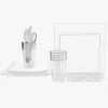 Set Square Accent 56 Pc | Square Coupe White • Silver Plastic Party Set Party Sets