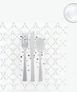 Set Square Pattern 56 Pc | Square Pattern White • Silver Plastic Party Set