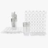 Set Square Pattern 56 Pc | Square Pattern White • Silver Plastic Party Set