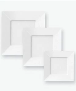 Solid Square Square White Plastic Dinner Plates | 10 Plates