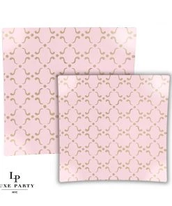 Square Accent Pattern Square Blush • Gold Pattern Plastic Plates | 10 Plates