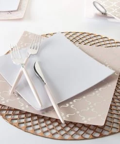 Square Accent Pattern Square Blush • Silver Pattern Plastic Plates | 10 Plates