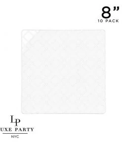 Square Accent Pattern Square Clear • Silver Art Deco Pattern Plastic Plates | 10 Plates