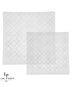 Square Accent Pattern Square Clear • Silver Art Deco Pattern Plastic Plates | 10 Plates