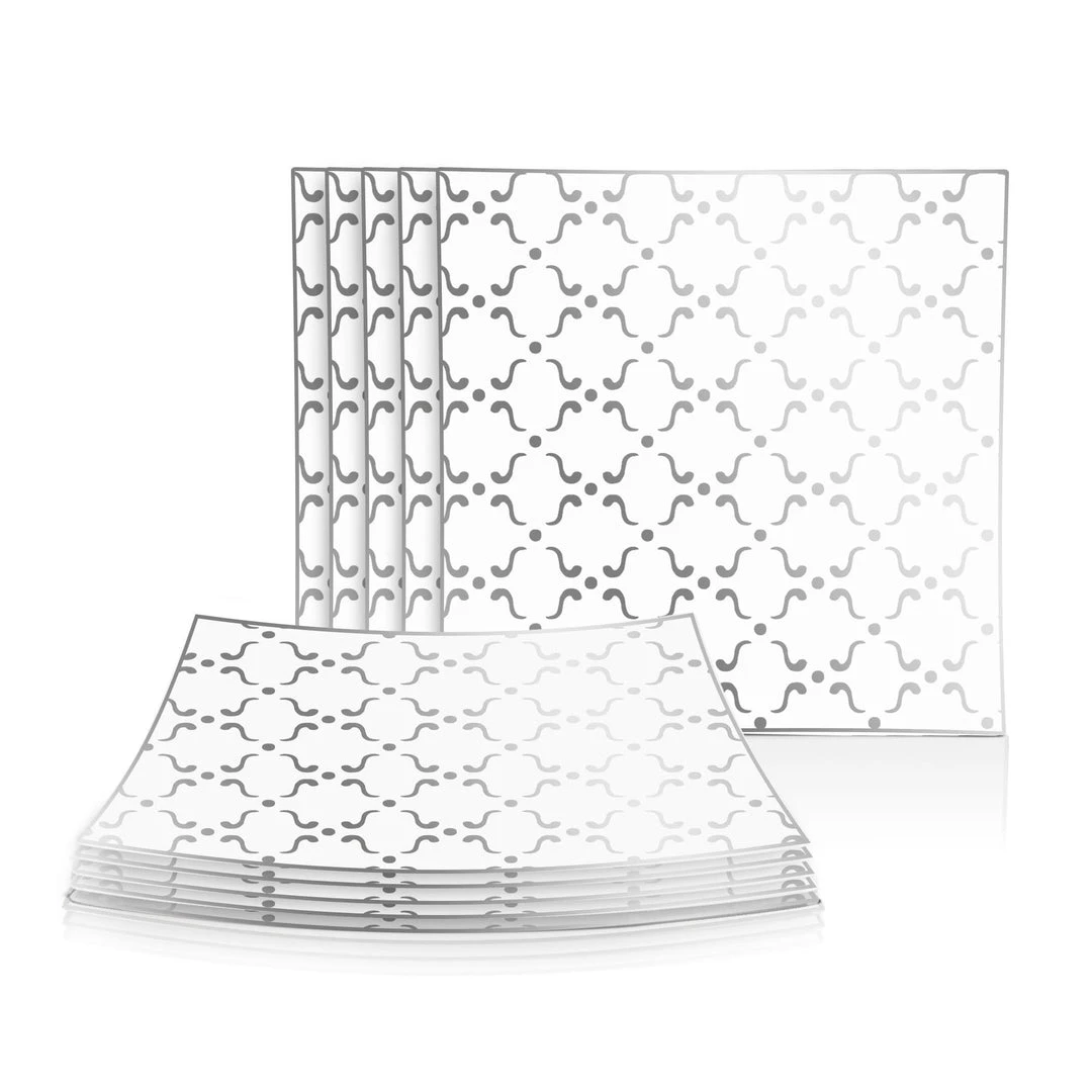 Square Accent Pattern Square Clear • Silver Pattern Plastic Plates | 10 Plates 3 Square Accent Pattern Square Clear • Silver Pattern Plastic Plates | 10 Plates