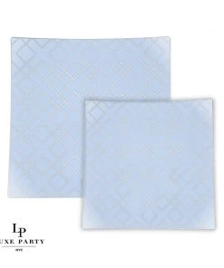 Square Accent Pattern Square Ice Blue • Silver Art Deco Pattern Plastic Plates | 10 Plates