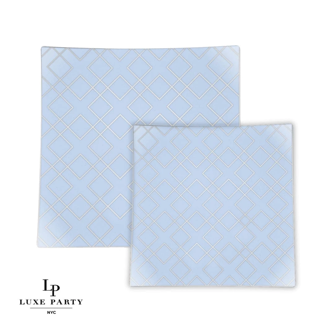 Square Accent Pattern Square Ice Blue • Silver Art Deco Pattern Plastic Plates | 10 Plates 1 Square Accent Pattern Square Ice Blue • Silver Art Deco Pattern Plastic Plates | 10 Plates