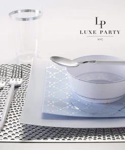 Square Accent Pattern Square Ice Blue • Silver Pattern Plastic Plates | 10 Plates