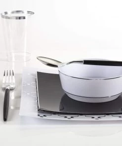 Square Accent Pattern Square White • Silver Pattern Plastic Plates | 10 Plates