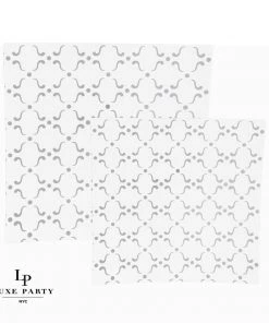 Square Accent Pattern Square White • Silver Pattern Plastic Plates | 10 Plates