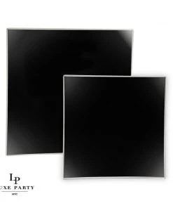 Square Accent Black • Silver Square Plastic Appetizer Plates