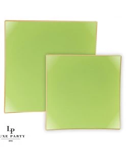 Square Accent Lime • Gold Square Plastic Plates | 10 Pack