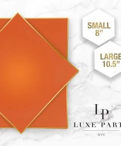 Square Accent Orange • Gold Square Plastic Plates | 10 Pack 7 Square Accent Orange • Gold Square Plastic Plates | 10 Pack