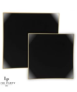 Square Accent Square Coupe Black • Gold Plastic Plates | 10 Pack