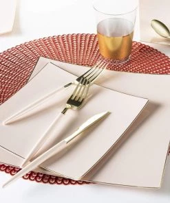 Square Accent Square Coupe Blush • Gold Plastic Plates | 10 Pack