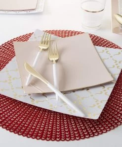 Square Accent Square Coupe Blush • Gold Plastic Plates | 10 Pack