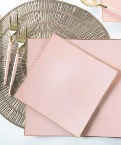Square Accent Square Coupe Blush • Gold Plastic Plates | 10 Pack