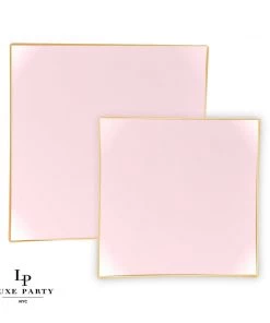 Square Accent Square Coupe Blush • Gold Plastic Plates | 10 Pack