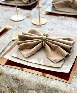 Square Accent Square Coupe Linen • Gold Plastic Plates | 10 Pack