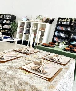 Square Accent Square Coupe Linen • Gold Plastic Plates | 10 Pack