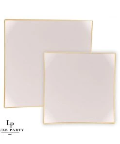 Square Accent Square Coupe Linen • Gold Plastic Plates | 10 Pack