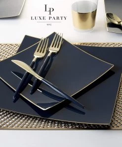 Square Accent Square Coupe Navy • Gold Plastic Plates | 10 Pack 7 Square Accent Square Coupe Navy • Gold Plastic Plates | 10 Pack