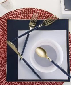 Square Accent Square Coupe Navy • Gold Plastic Plates | 10 Pack 9 Square Accent Square Coupe Navy • Gold Plastic Plates | 10 Pack